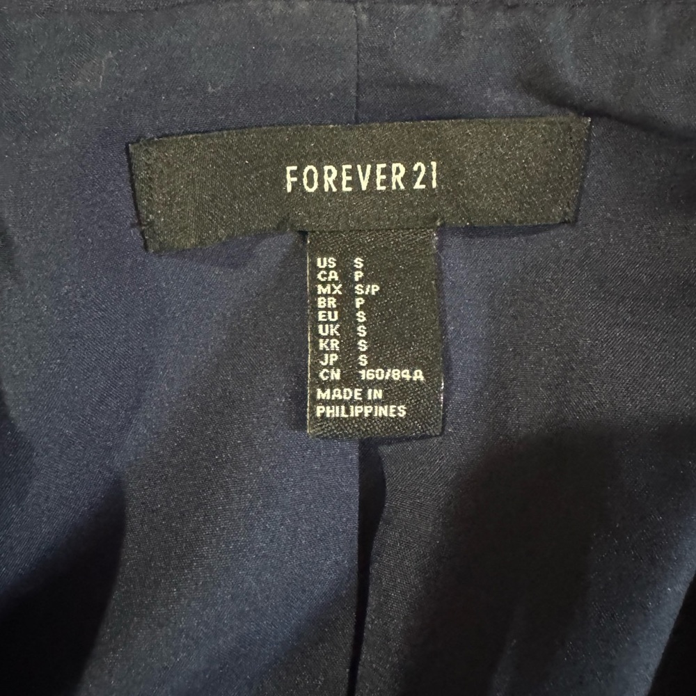 FOREVER 21 Navy Blue 2p Suit Double Breasted Blazer High Waist Shorts S Small - Picture 8 of 13